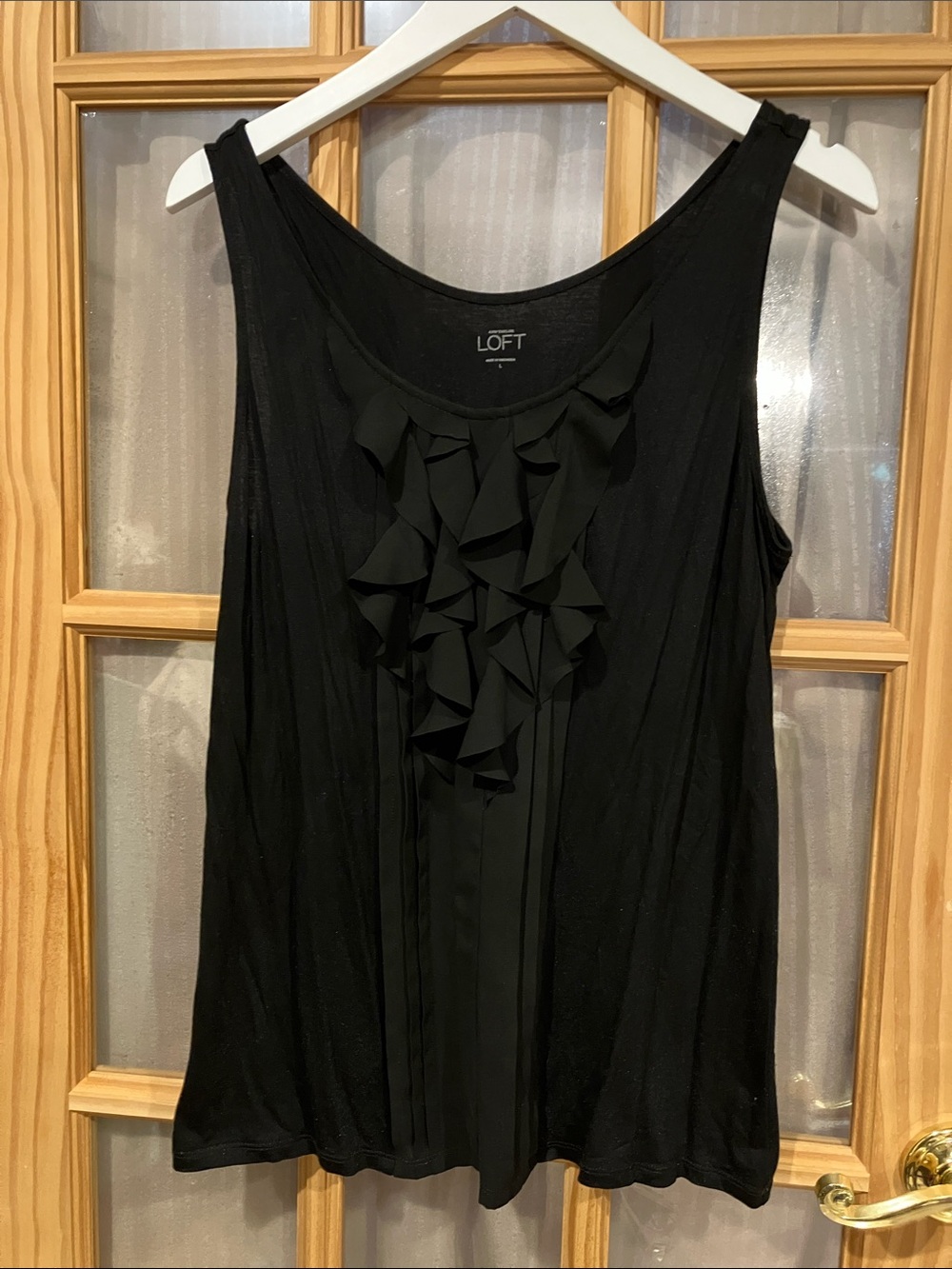 LOFT Black Ruffle Front Sleeveless Tank